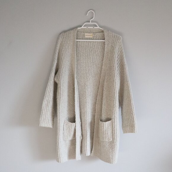 Dreamers Open Front S/M Knit Longline Grey Woven Ribbed Sweater Cardigan - Picture 1 of 10